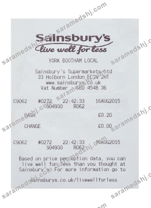 SAINSBURY'S payment receipt
